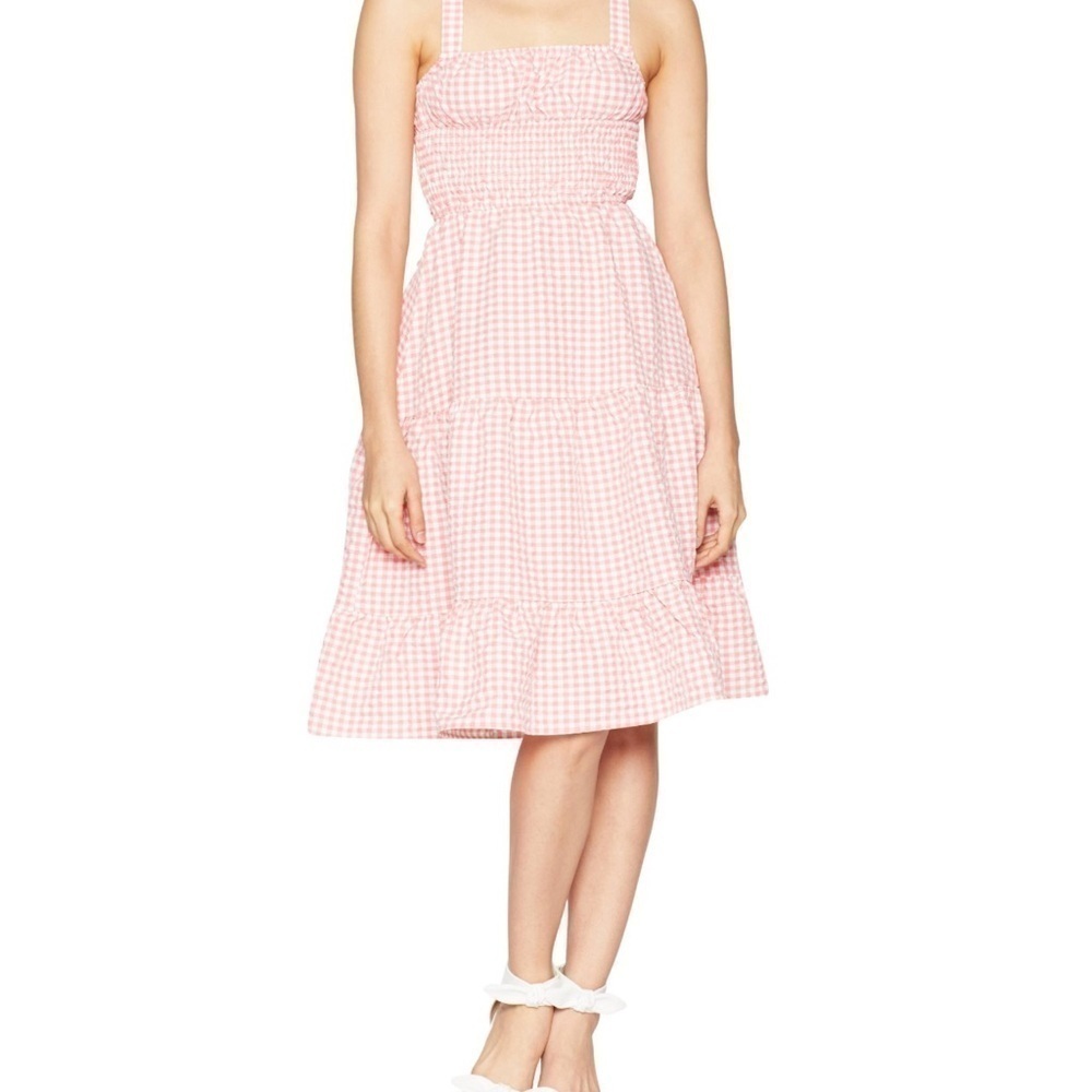 BCBGENERATION Coral Gingham Smocked Tiered Midi Dress